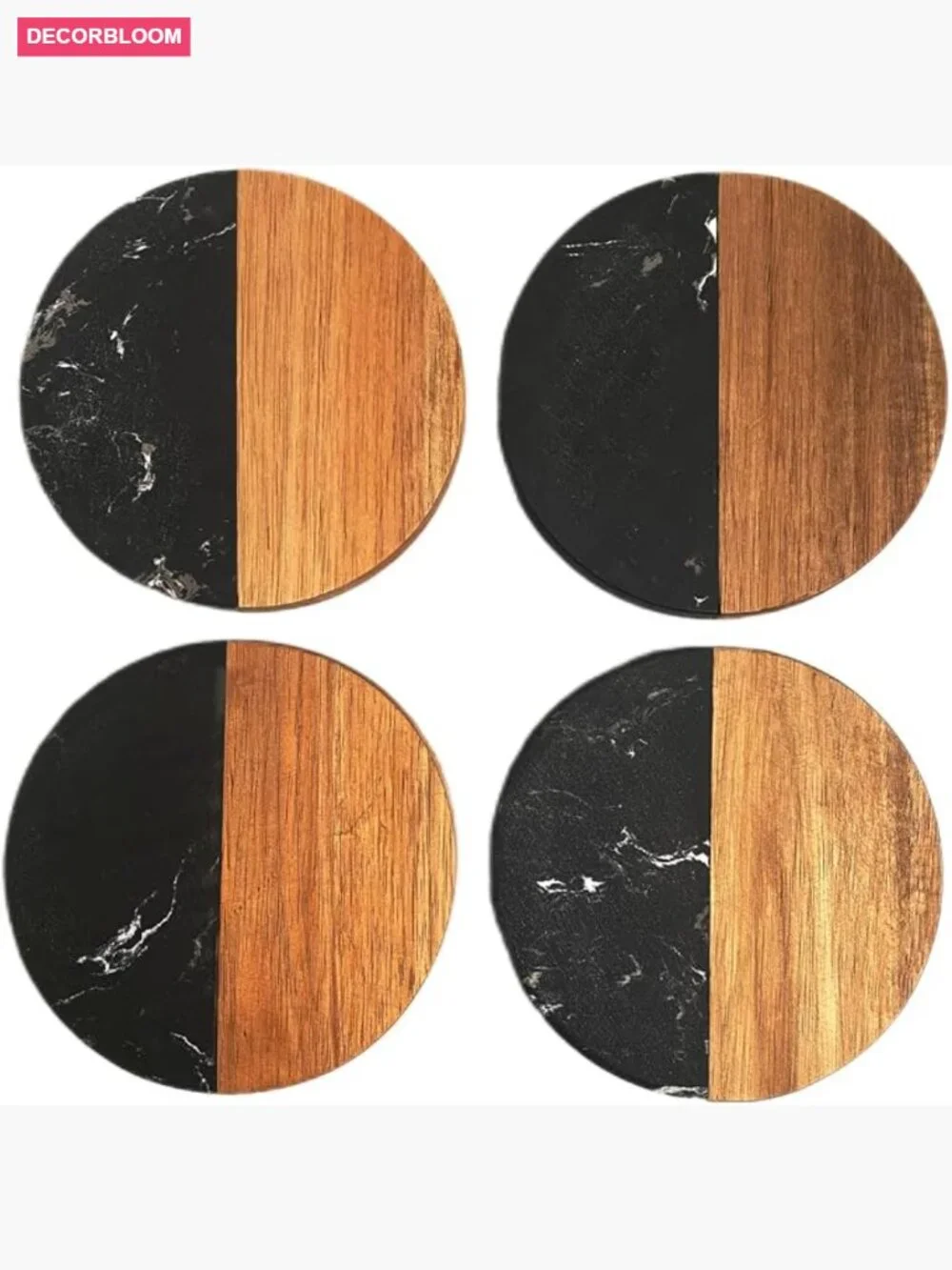 Set of 4 Round Coasters for Drinks, Modern Bar Accessories